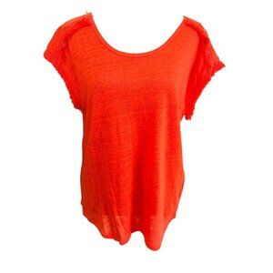 100% Linen Fringed Sleeve Red Scoop Neck Top A Loves A Lightweight M Sustainable